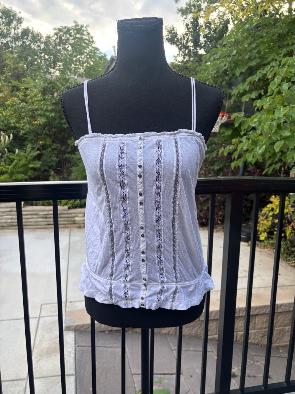Abercrombie & Fitch White Lace-Panel Spaghetti Strap Cami